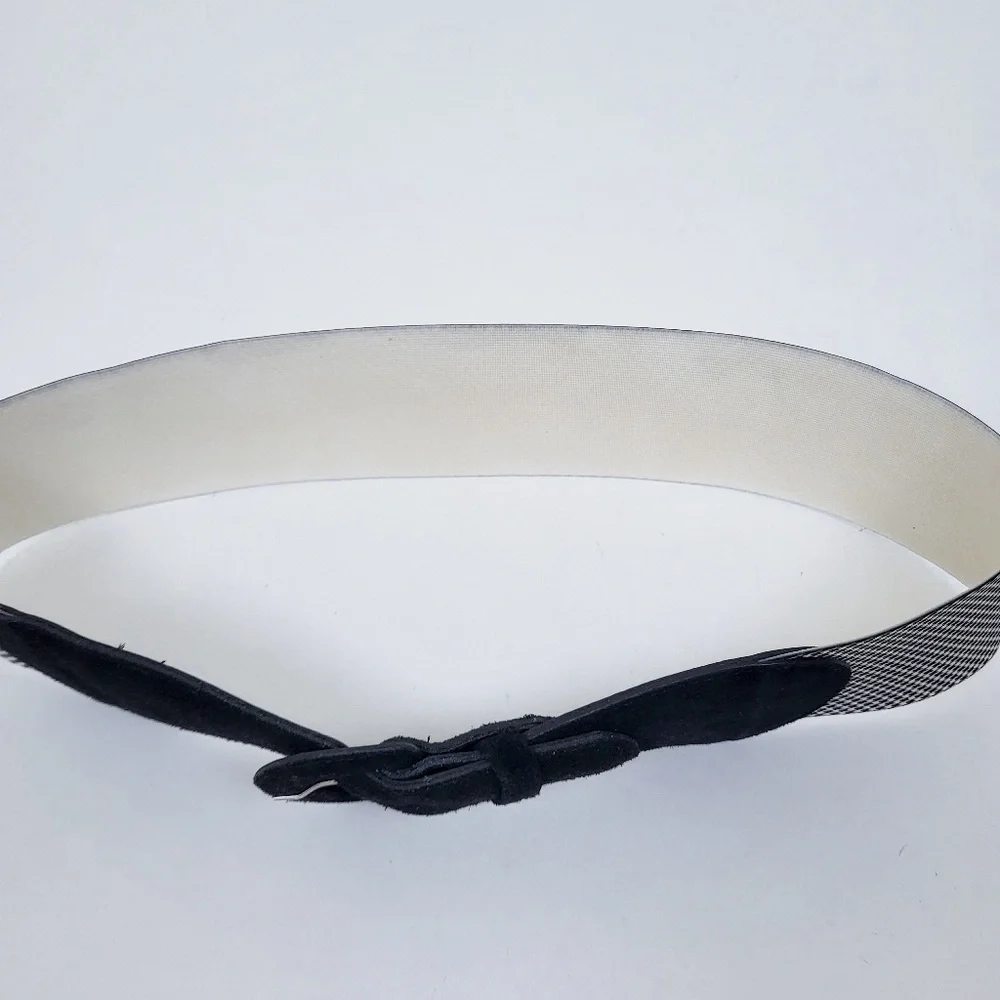90s Houndstooth Belt Wide Buckle Thick Suede Black White - Picture 11 of 12